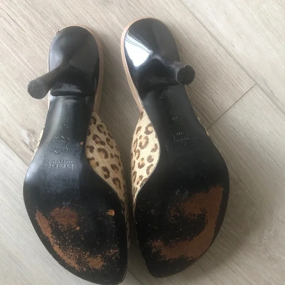 Bebe Tan Leopard Print Mules - Picture 4 of 9